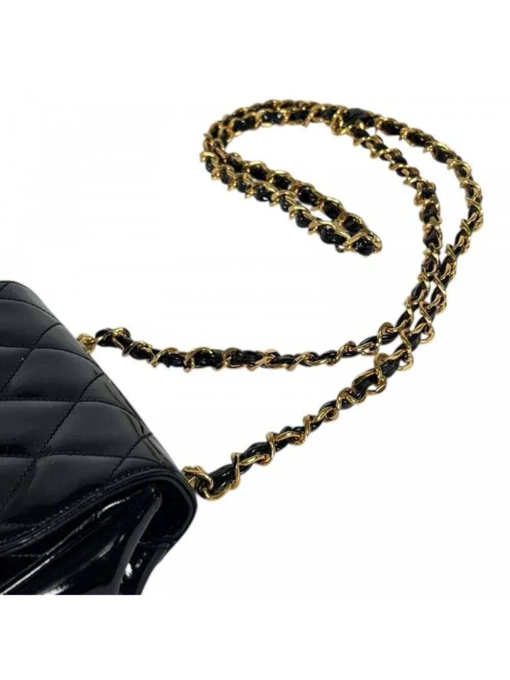 Chanel Shoulder Bag Quilted Enamel Black Gold